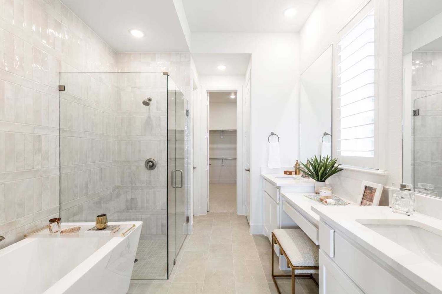 Spa bathroom with walk-in shower and freestanding tub